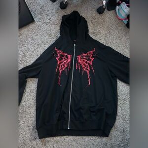 ROMWE Black Hoodie with Red Logo